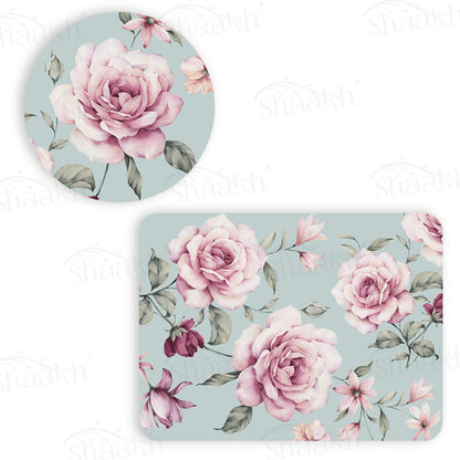 Pale Pink Roses Coordinated Set | TWC 030 (8 Mats, 4 Trivets)