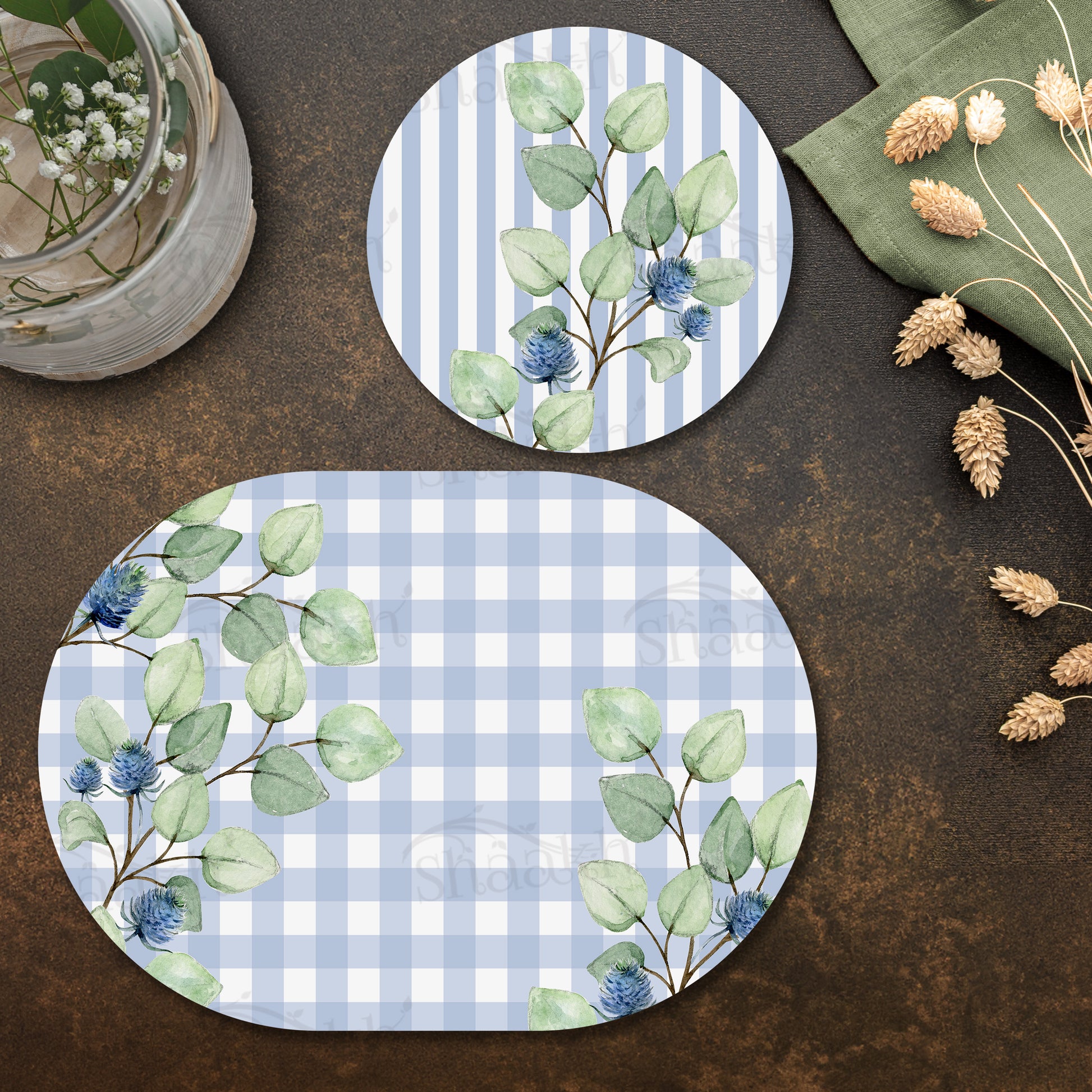 Blue and White Check Coordinated Set — coordinated dining set by Shaakh, handcrafted in India