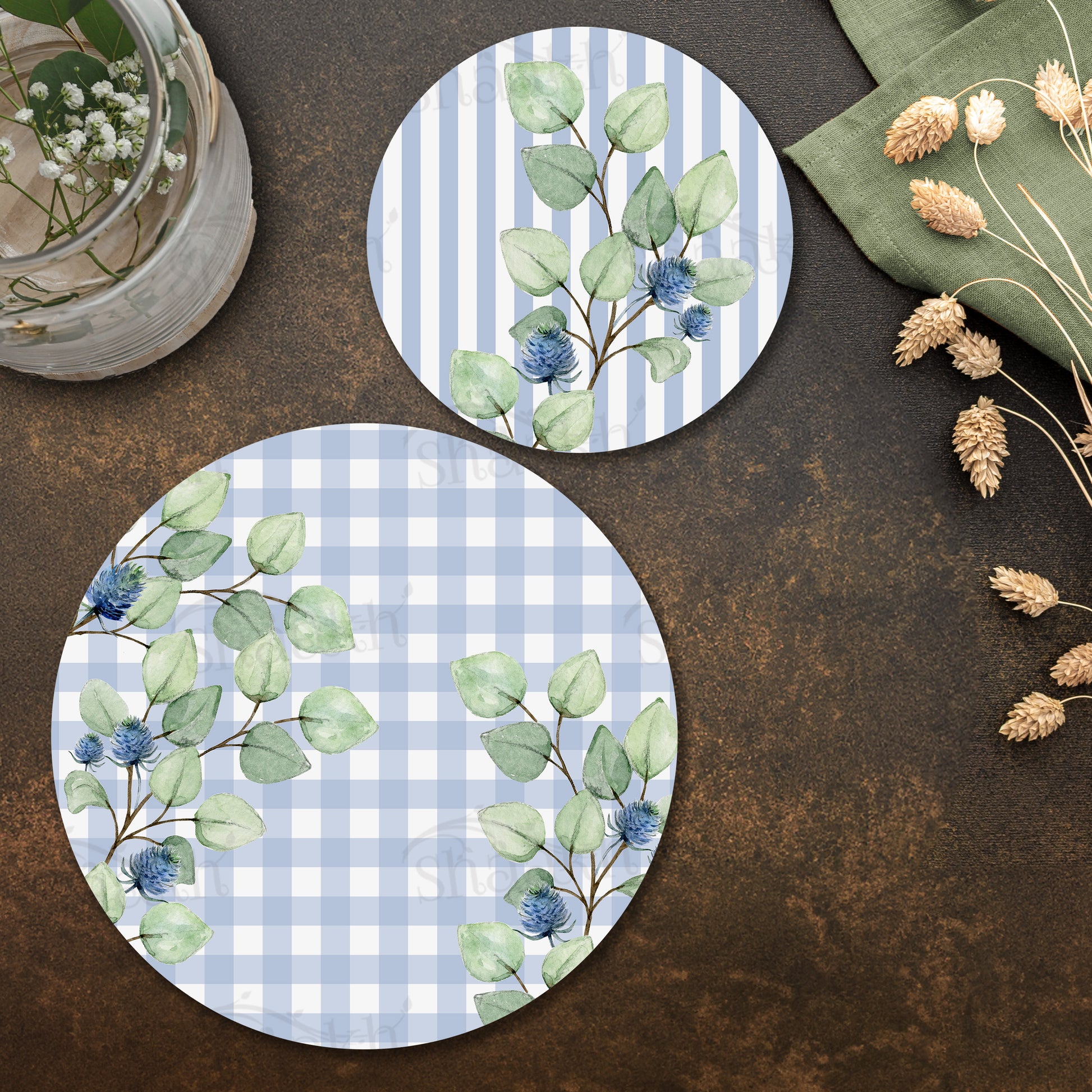 Blue and White Check Coordinated Set — coordinated dining set by Shaakh, handcrafted in India