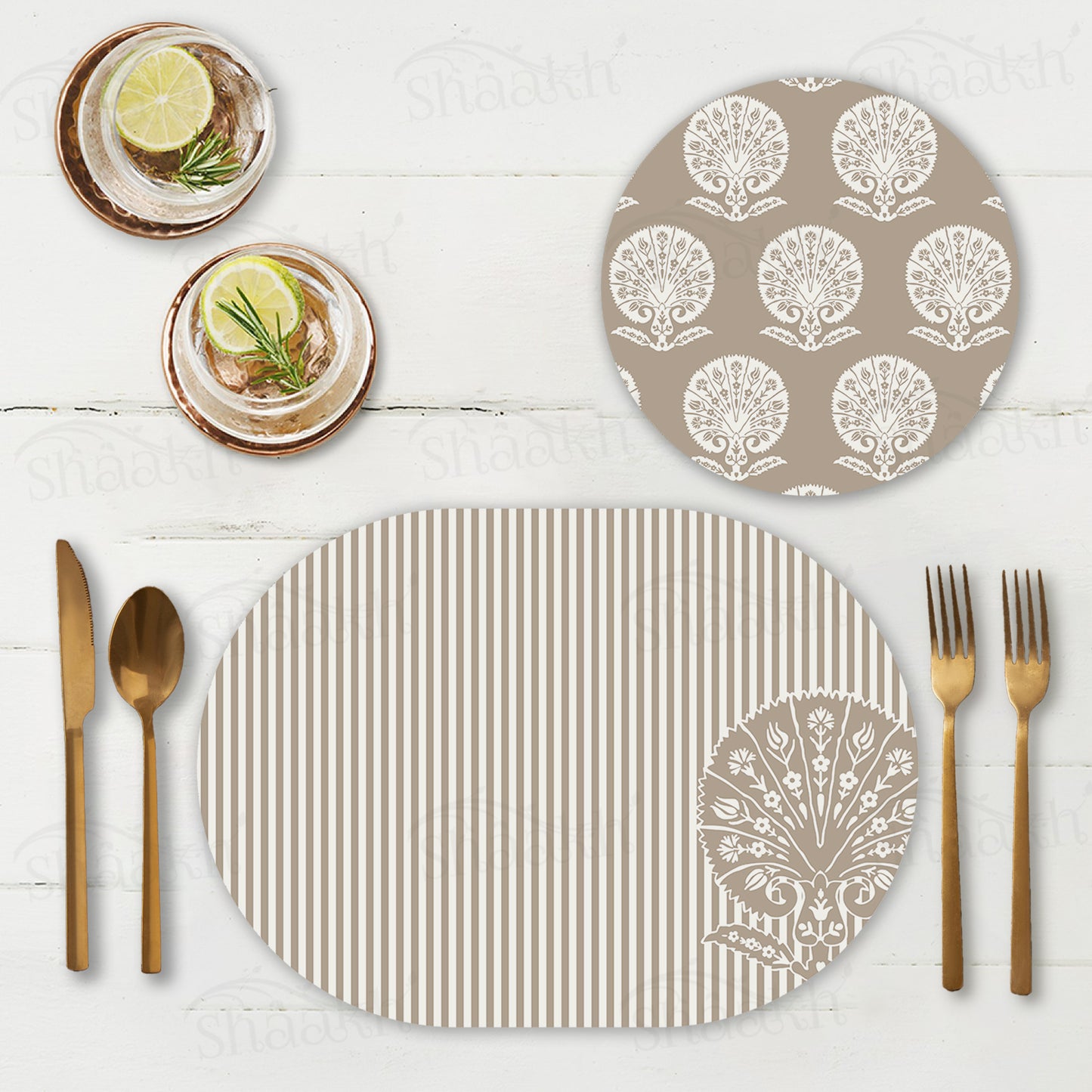 Ottoman Flower (Striped) Coordinated Set | TWC 044 (8 Mats, 4 Trivets)
