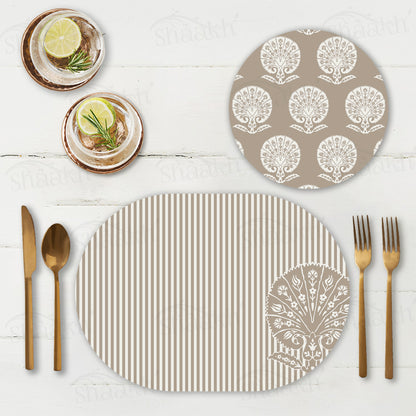 Ottoman Flower (Striped) Coordinated Set | TWC 044 (8 Mats, 4 Trivets)