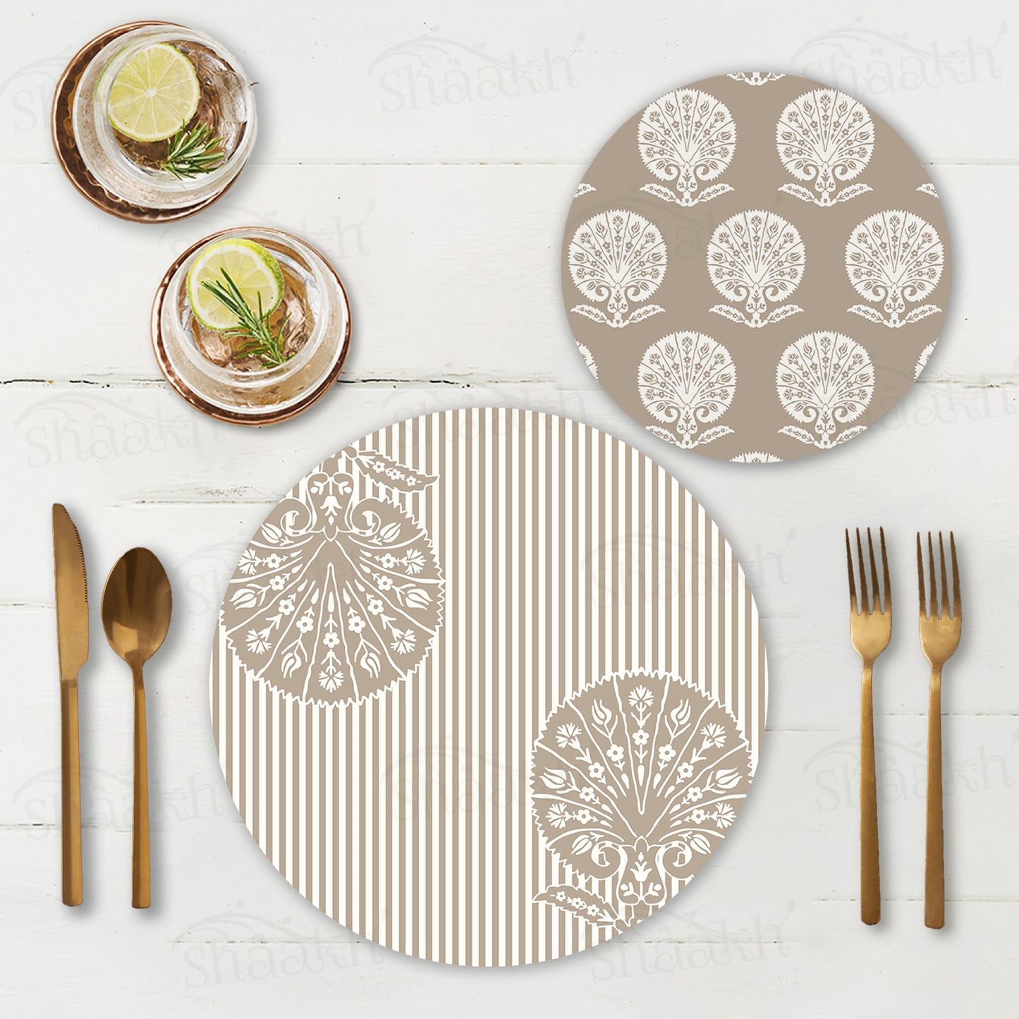 Ottoman Flower (Striped) Coordinated Set | TWC 044 (8 Mats, 4 Trivets)