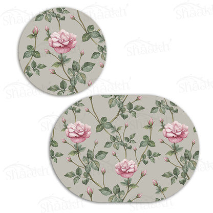 Pink Roses Coordinated Set | TWC 045 (8 Mats, 4 Trivets)