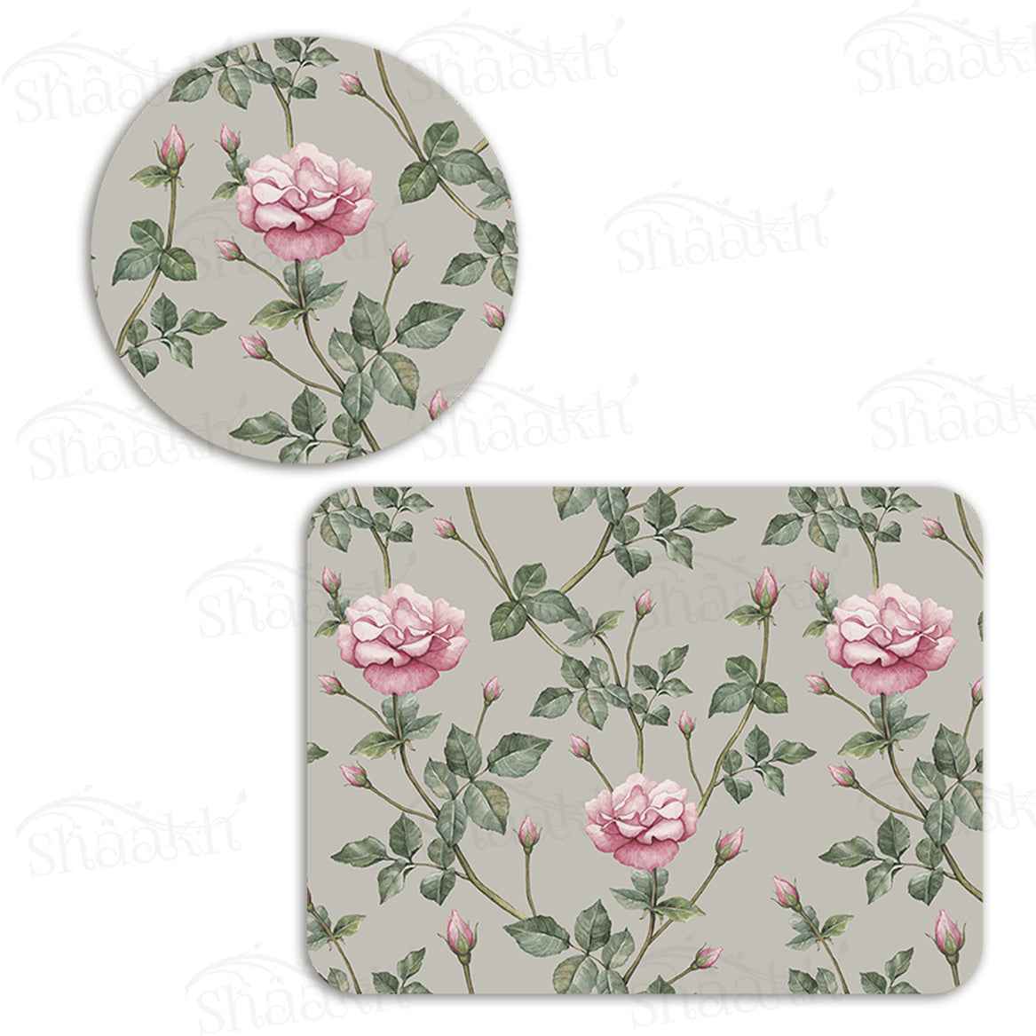 Pink Roses Coordinated Set | TWC 045 (8 Mats, 4 Trivets)