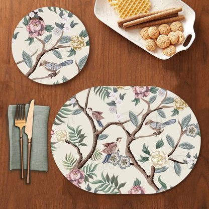 Oriental Birds and Flowers Coordinated Set | TWC 046 (8 Mats, 4 Trivets)