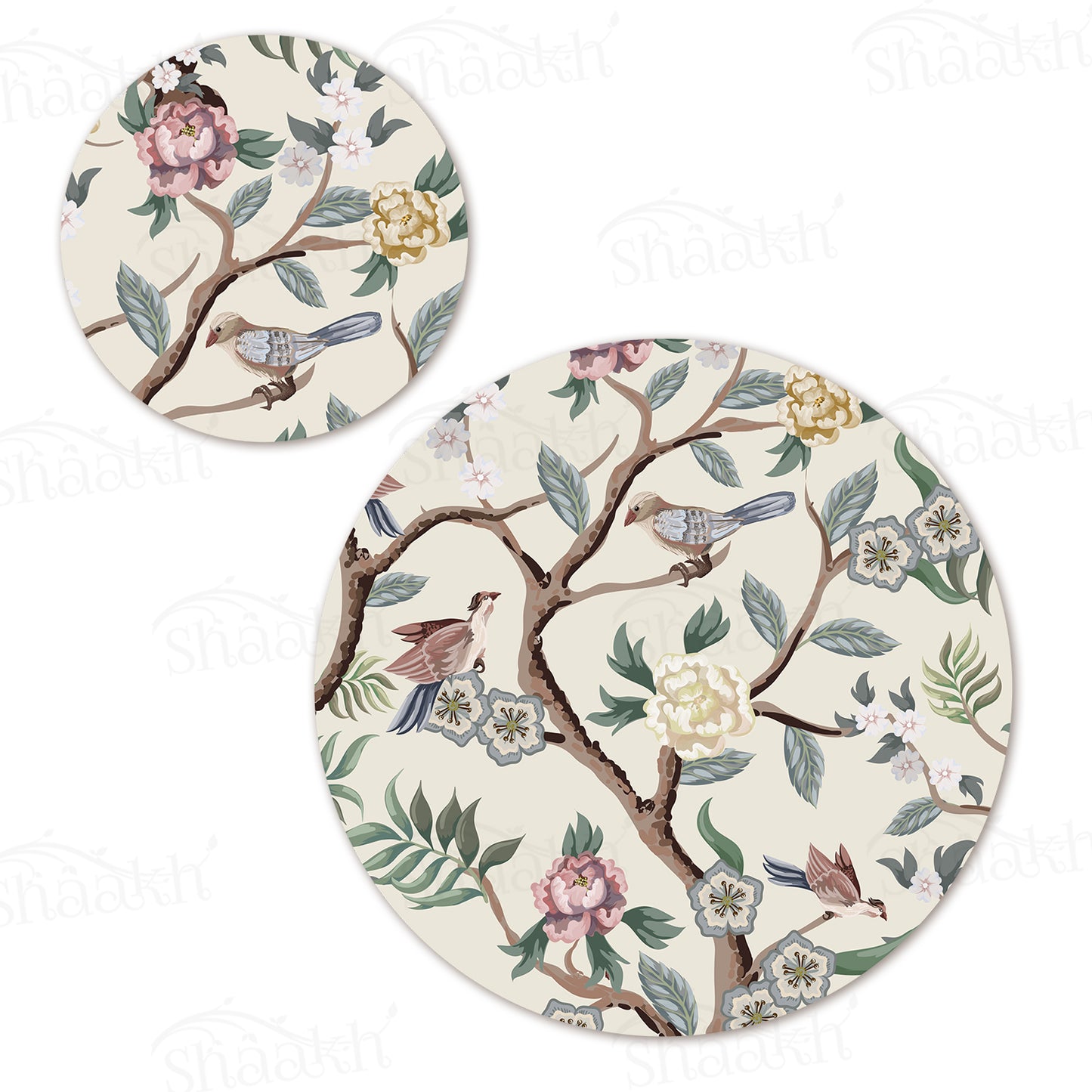 Oriental Birds and Flowers Coordinated Set | TWC 046 (8 Mats, 4 Trivets)