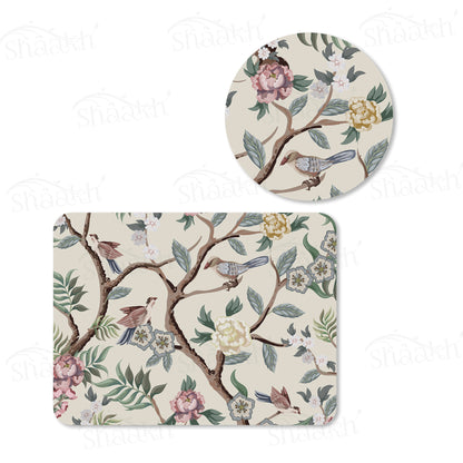 Oriental Birds and Flowers Coordinated Set | TWC 046 (8 Mats, 4 Trivets)