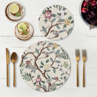 Oriental Birds and Flowers Coordinated Set | TWC 046 (8 Mats, 4 Trivets)