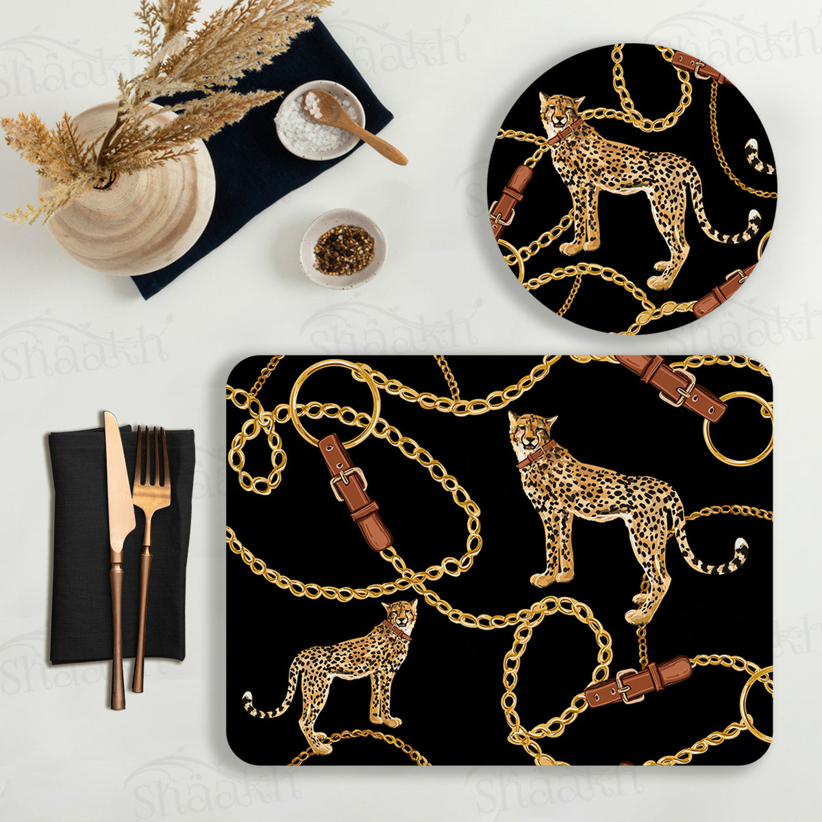 The Royal Leopard Coordinated Set — coordinated dining set by Shaakh, handcrafted in India