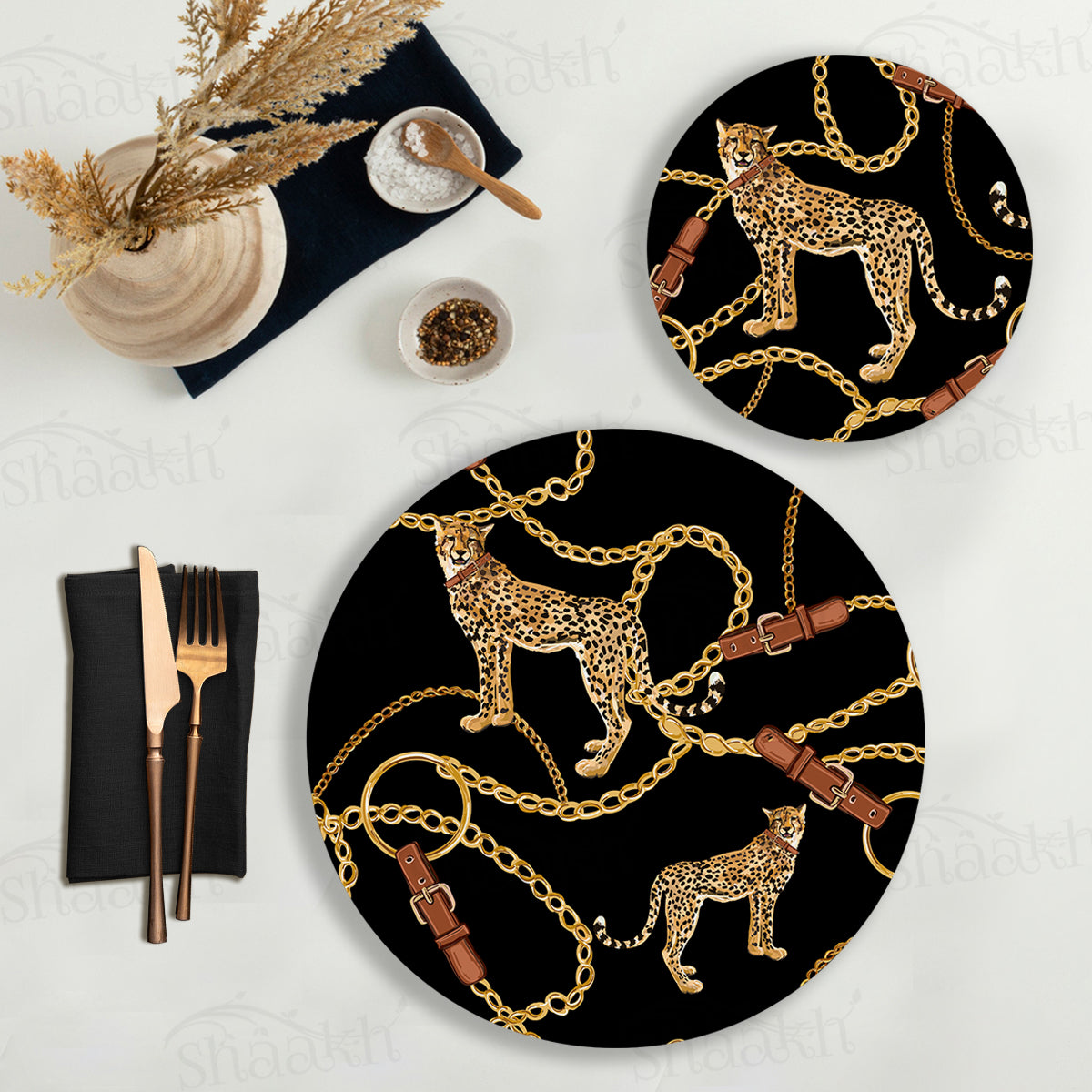 The Royal Leopard Coordinated Set — coordinated dining set by Shaakh, handcrafted in India