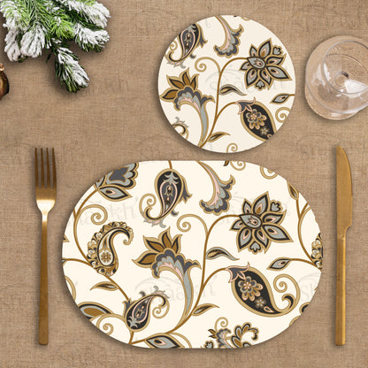 Arabic Ornamental Flowers Coordinated Set | TWC 049 (8 Mats, 4 Trivets)