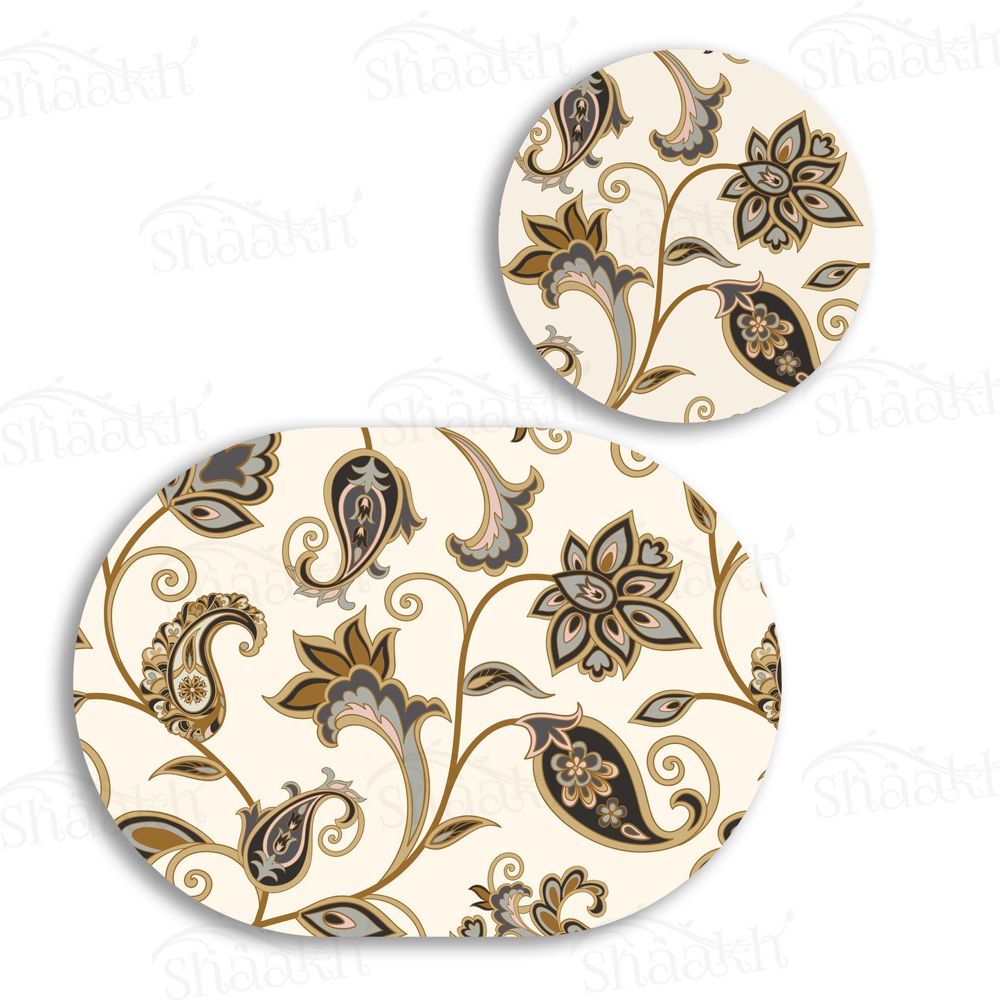 Arabic Ornamental Flowers Coordinated Set | TWC 049 (8 Mats, 4 Trivets)
