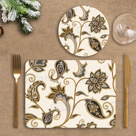 Arabic Ornamental Flowers Coordinated Set | TWC 049 (8 Mats, 4 Trivets)