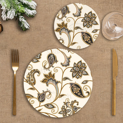 Arabic Ornamental Flowers Coordinated Set | TWC 049 (8 Mats, 4 Trivets)