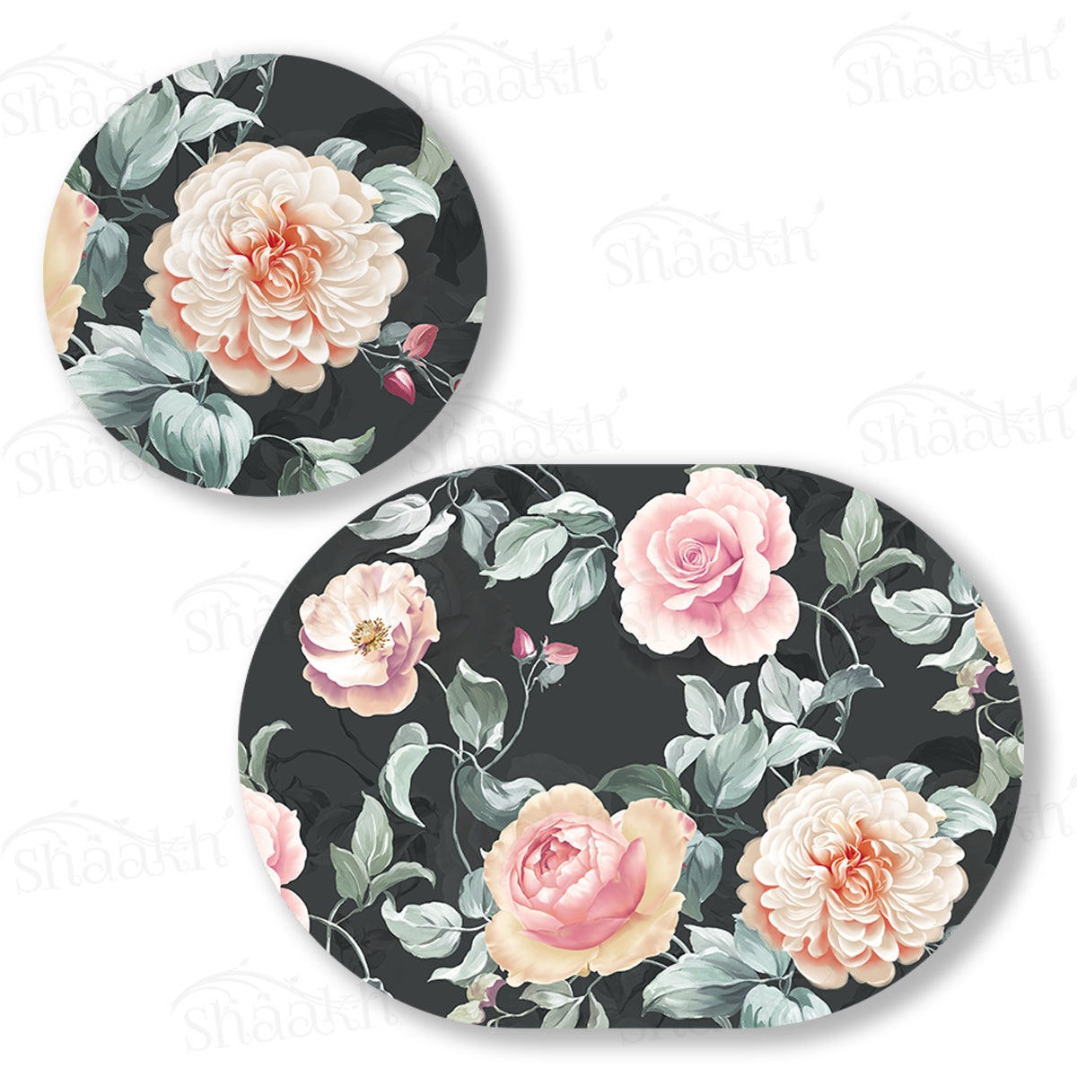 Gorgeous Watercolour Roses In Full Bloom Coordinated Set — botanical design coordinated dining set by Shaakh, handcrafted in India