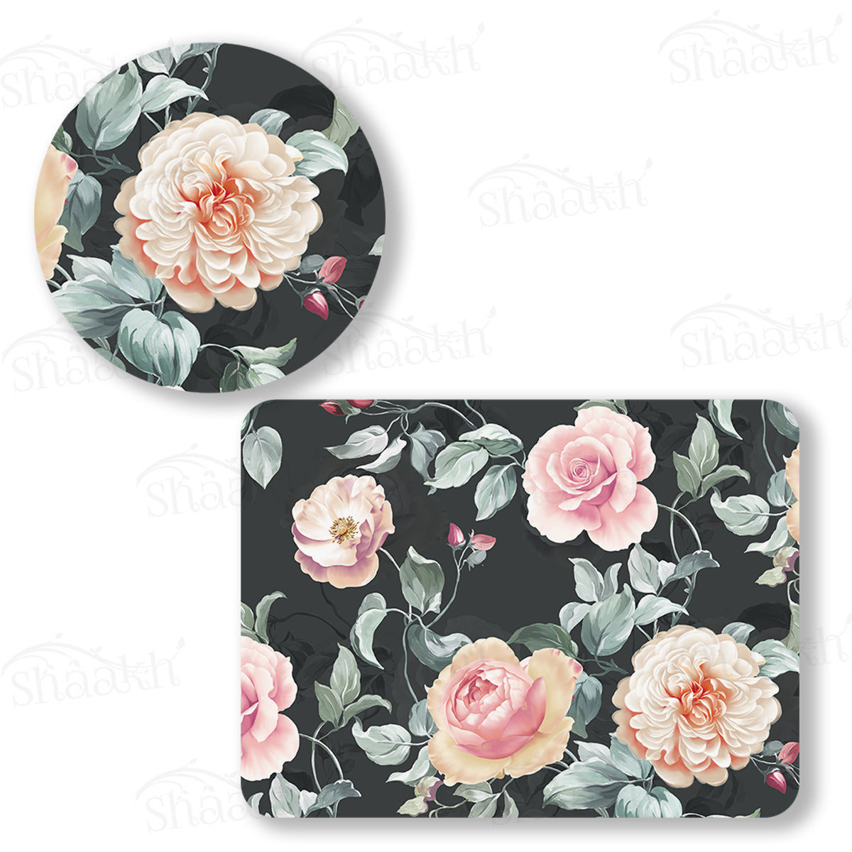 Gorgeous Watercolour Roses In Full Bloom Coordinated Set — botanical design coordinated dining set by Shaakh, handcrafted in India