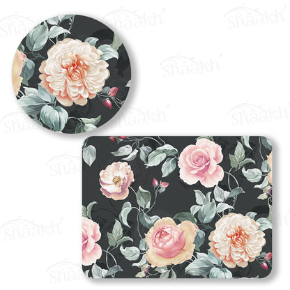 Gorgeous Watercolour Roses In Full Bloom Coordinated Set — botanical design coordinated dining set by Shaakh, handcrafted in India