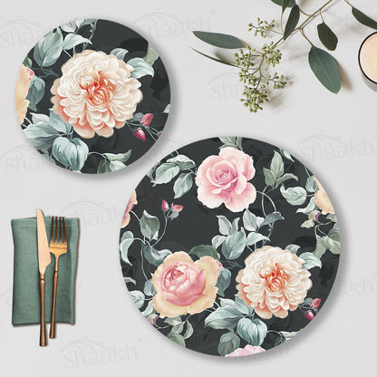 Gorgeous Watercolour Roses In Full Bloom Coordinated Set — botanical design coordinated dining set by Shaakh, handcrafted in India