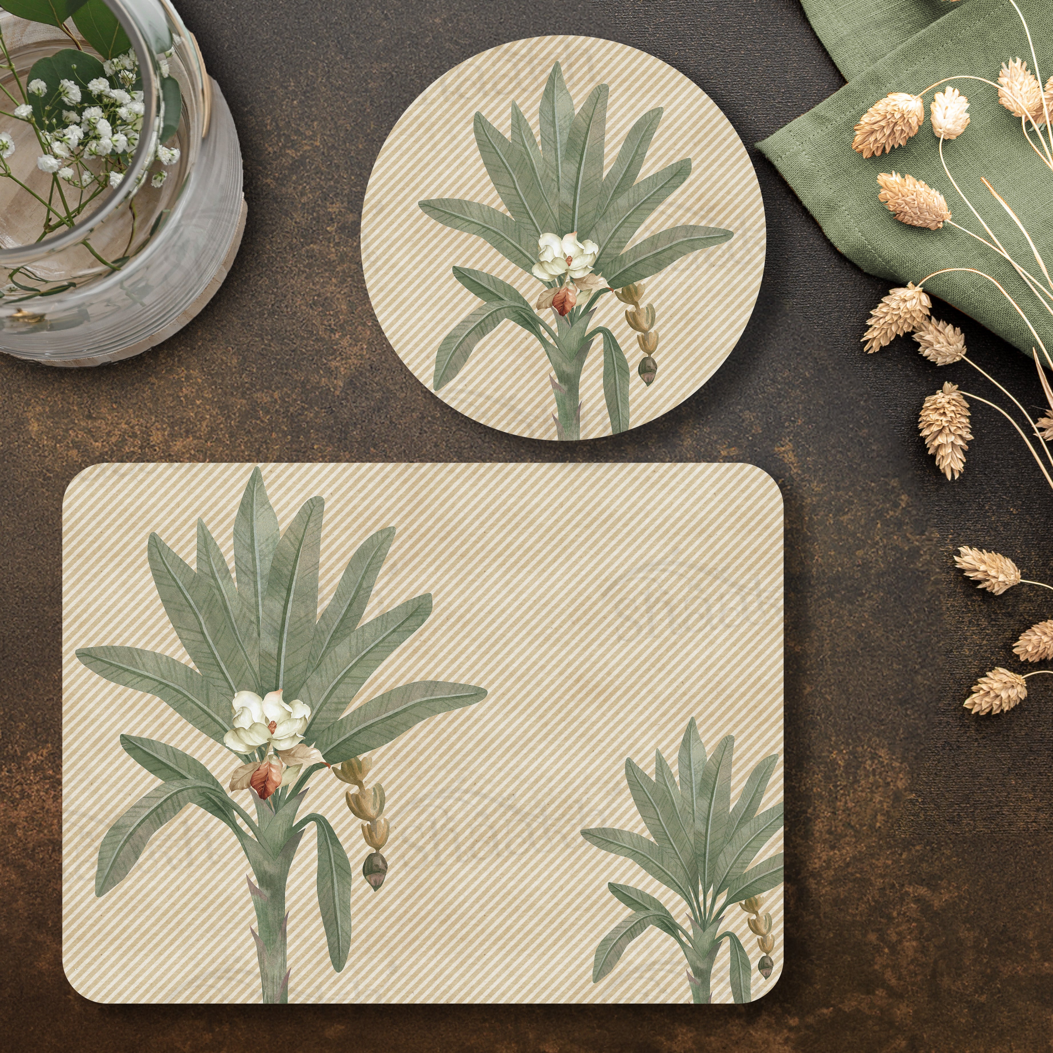 Dining Table Mat & Trivet Combo - The Tropical Palms - MDF Placemats ...