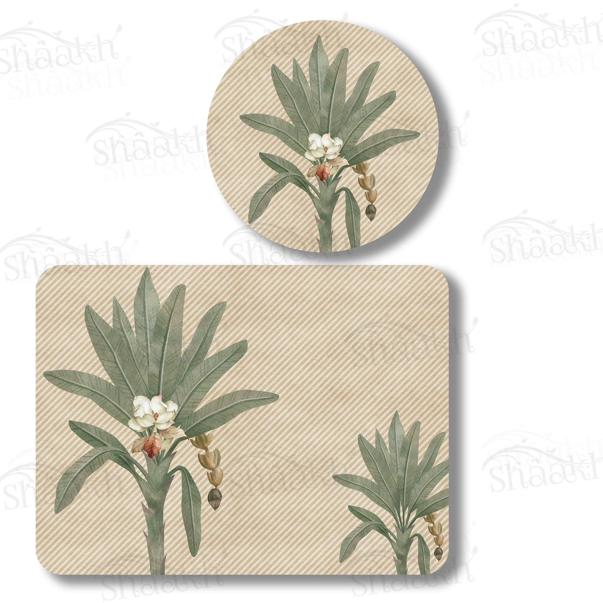 The Tropical Palms Coordinated Set — botanical design coordinated dining set by Shaakh, handcrafted in India
