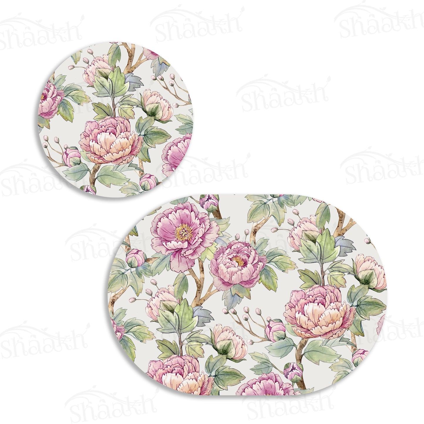 Oriental Peonies Coordinated Set | TWC 060 (8 Mats, 4 Trivets)