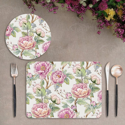 Oriental Peonies Coordinated Set | TWC 060 (8 Mats, 4 Trivets)