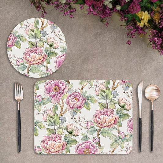 Oriental Peonies Coordinated Set | TWC 060 (8 Mats, 4 Trivets)