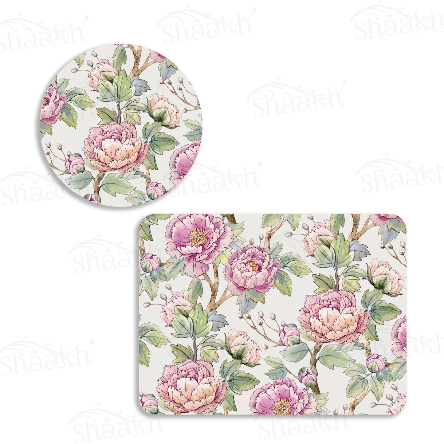 Oriental Peonies Coordinated Set | TWC 060 (8 Mats, 4 Trivets)