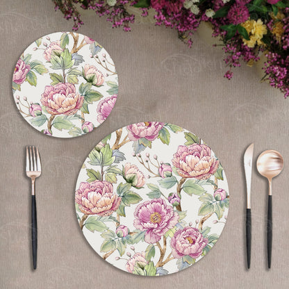 Oriental Peonies Coordinated Set | TWC 060 (8 Mats, 4 Trivets)