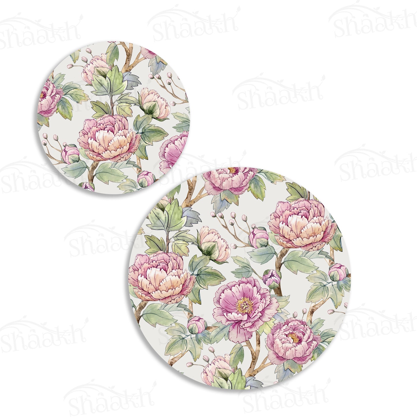 Oriental Peonies Coordinated Set | TWC 060 (8 Mats, 4 Trivets)