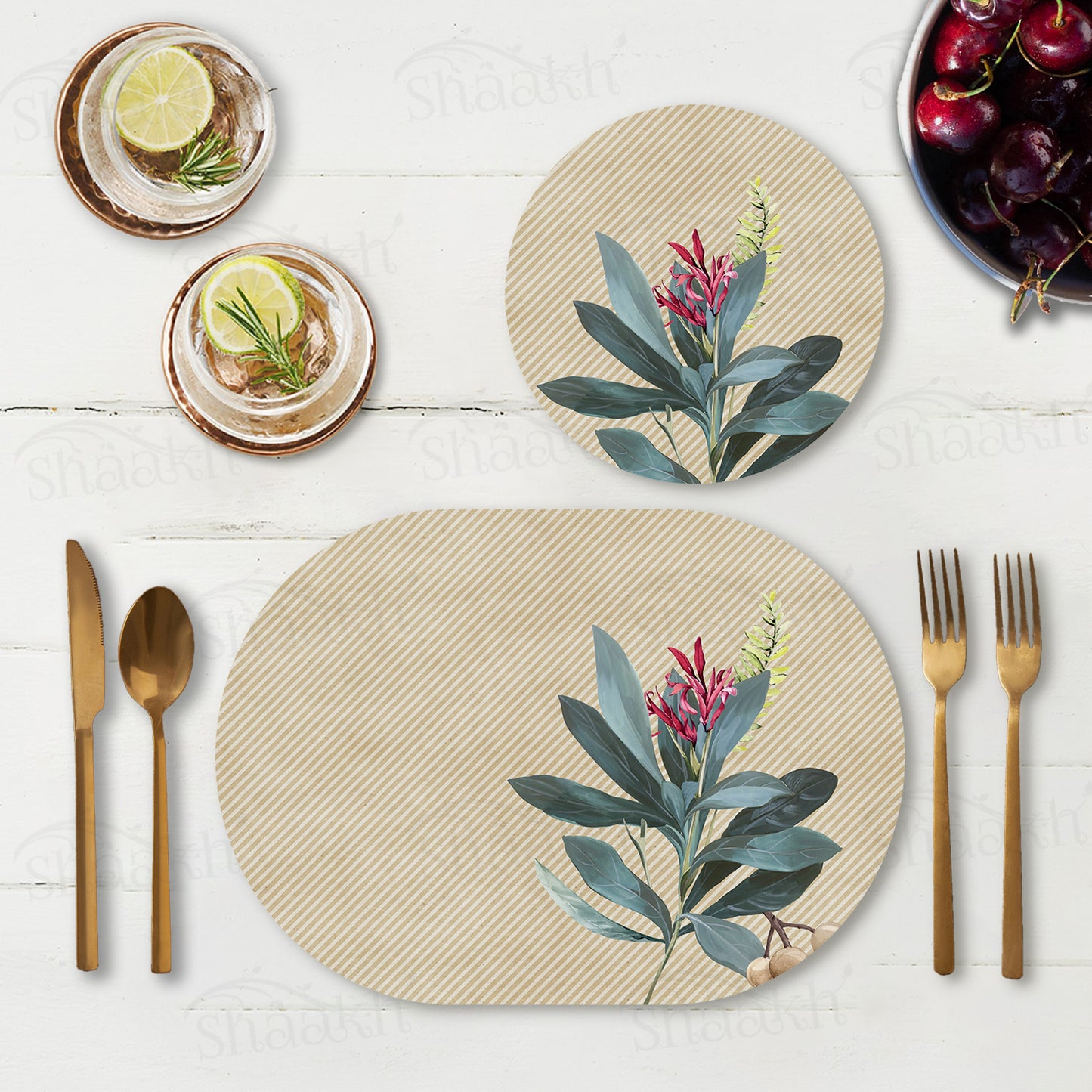 Sage Leaves Coordinated Set | TWC 062 (8 Mats, 4 Trivets)