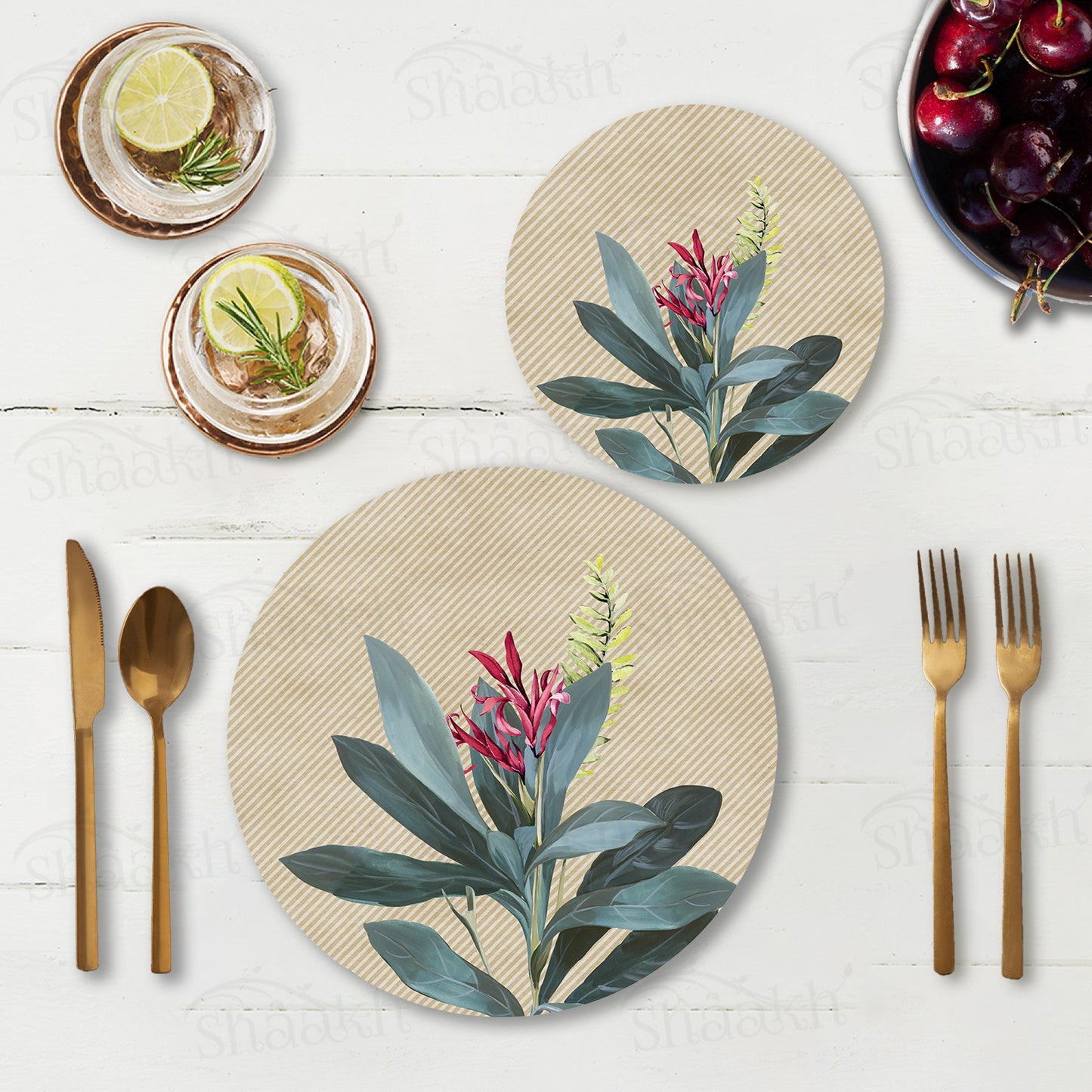 Sage Leaves Coordinated Set | TWC 062 (8 Mats, 4 Trivets)