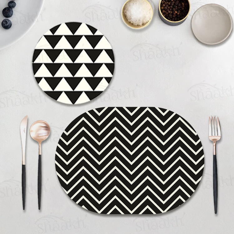 Black and White Chevron Coordinated Set | TWC 071 (8 Mats, 4 Trivets)