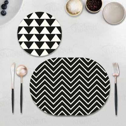 Black and White Chevron Coordinated Set | TWC 071 (8 Mats, 4 Trivets)