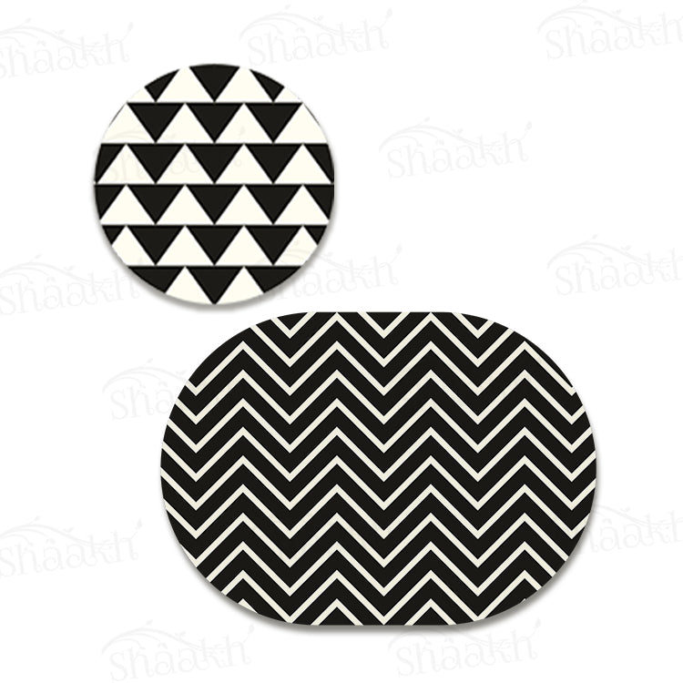 Black and White Chevron Coordinated Set | TWC 071 (8 Mats, 4 Trivets)