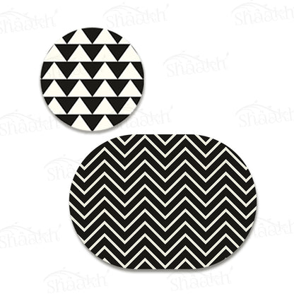 Black and White Chevron Coordinated Set | TWC 071 (8 Mats, 4 Trivets)