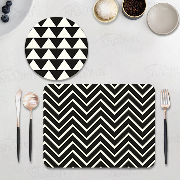 Black and White Chevron Coordinated Set | TWC 071 (8 Mats, 4 Trivets)