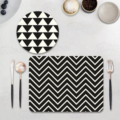 Black and White Chevron Coordinated Set | TWC 071 (8 Mats, 4 Trivets)