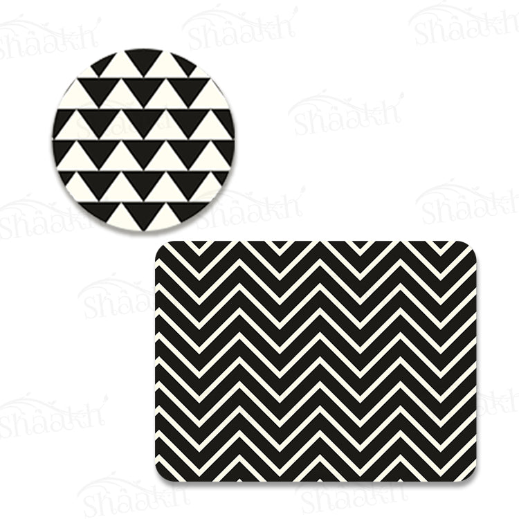 Black and White Chevron Coordinated Set | TWC 071 (8 Mats, 4 Trivets)