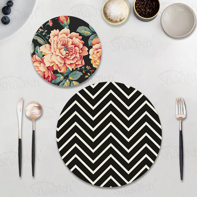 Black and White Chevron Coordinated Set | TWC 071 (8 Mats, 4 Trivets)