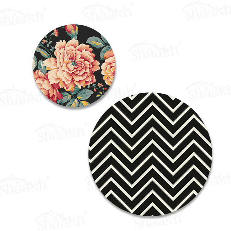 Black and White Chevron Coordinated Set | TWC 071 (8 Mats, 4 Trivets)