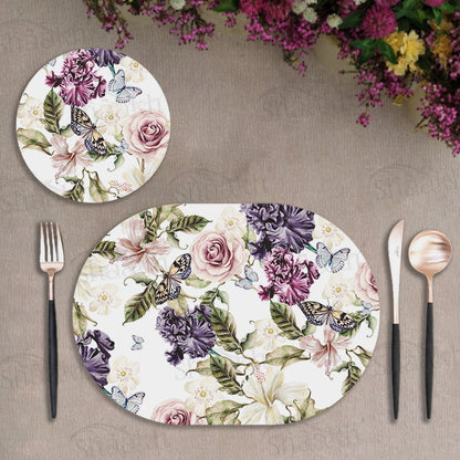Iris and Hibiscus Flowers Coordinated Set | TWC 074 (8 Mats, 4 Trivets)