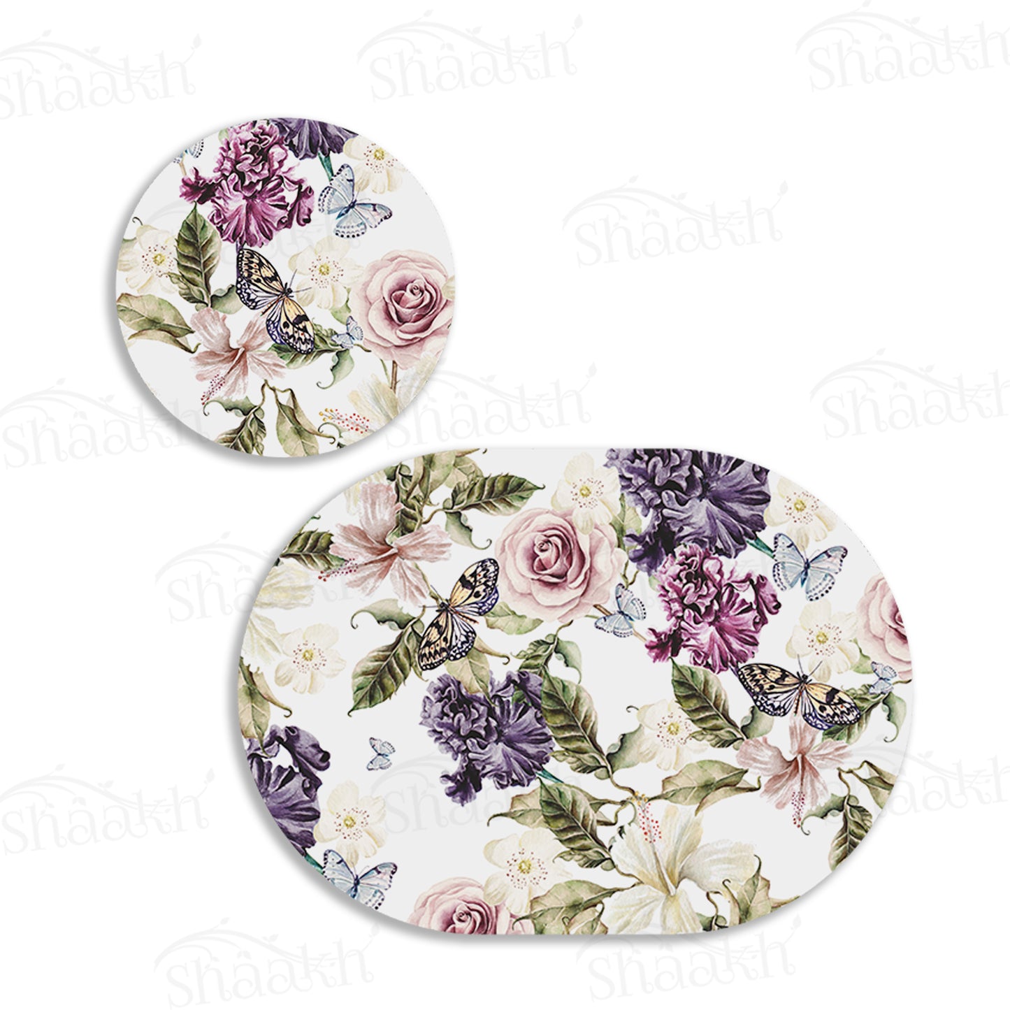 Iris and Hibiscus Flowers Coordinated Set | TWC 074 (8 Mats, 4 Trivets)