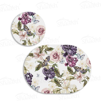 Iris and Hibiscus Flowers Coordinated Set | TWC 074 (8 Mats, 4 Trivets)