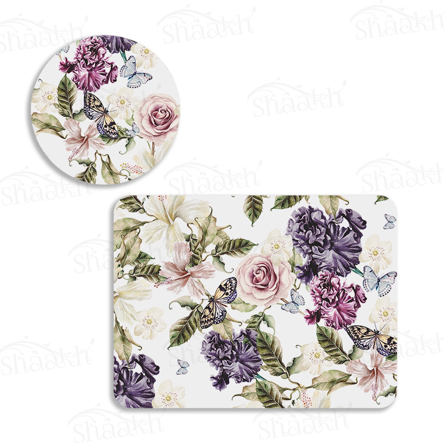 Iris and Hibiscus Flowers Coordinated Set | TWC 074 (8 Mats, 4 Trivets)