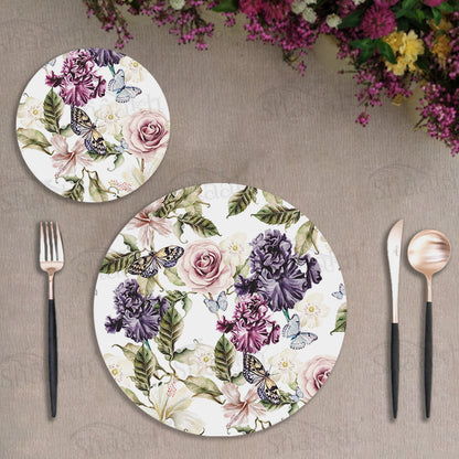 Iris and Hibiscus Flowers Coordinated Set | TWC 074 (8 Mats, 4 Trivets)