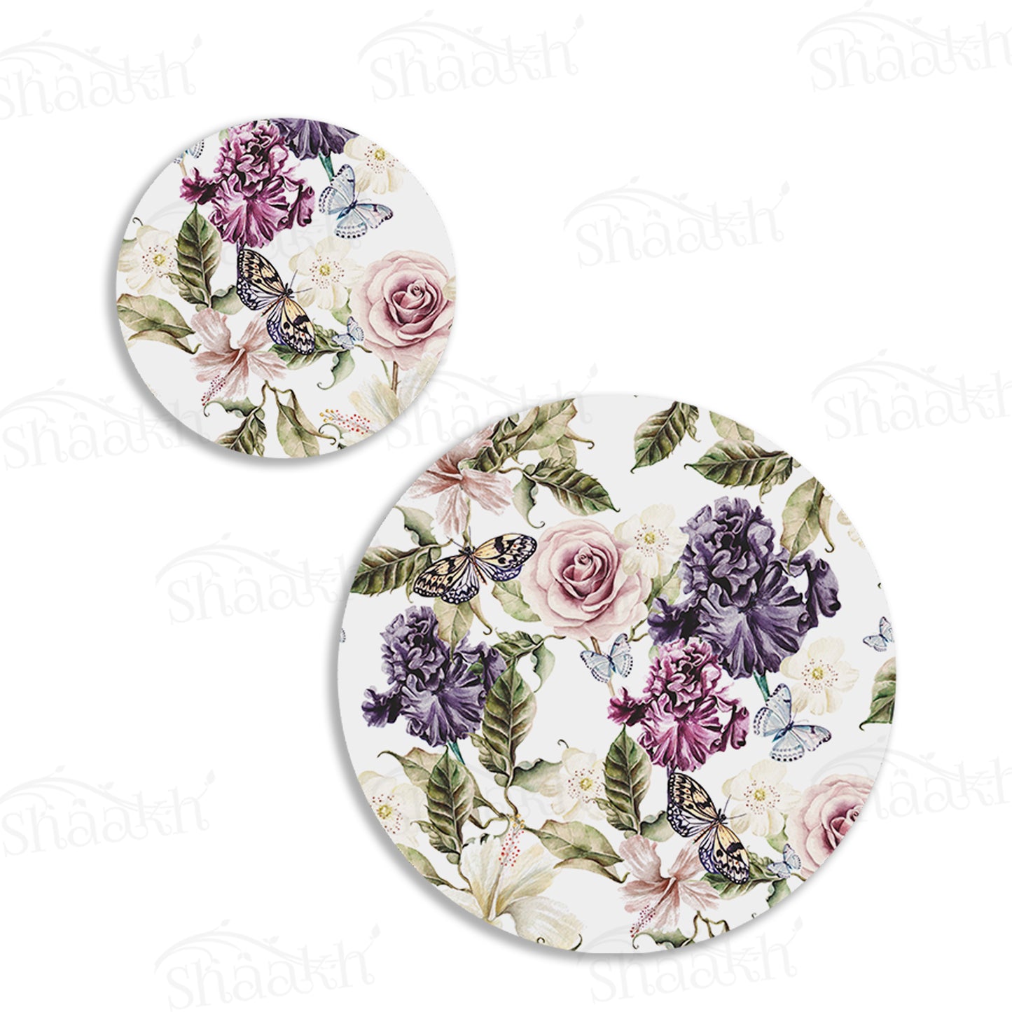 Iris and Hibiscus Flowers Coordinated Set | TWC 074 (8 Mats, 4 Trivets)