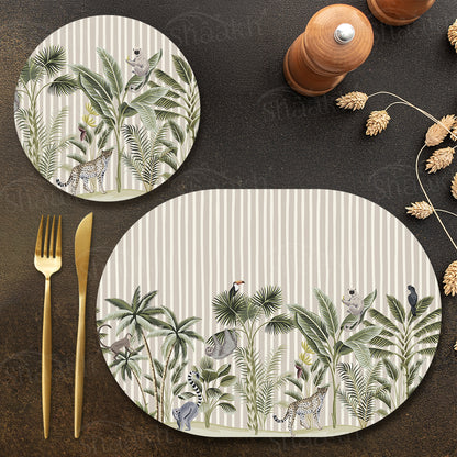 Tropical Forest Print Coordinated Set | TWC 076 (8 Mats, 4 Trivets)