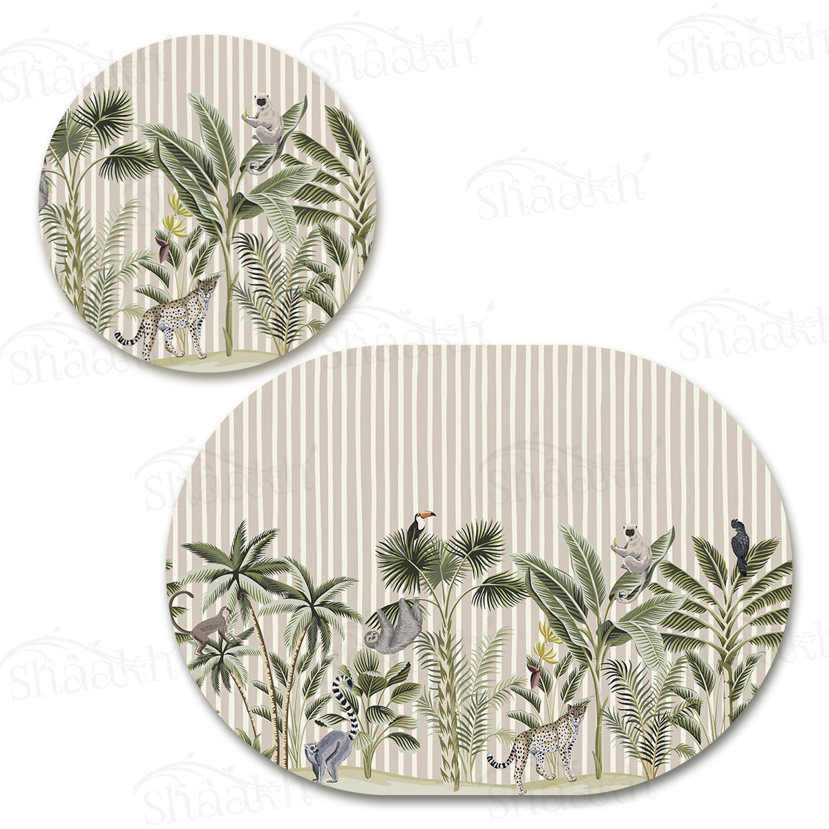 Tropical Forest Print Coordinated Set | TWC 076 (8 Mats, 4 Trivets)
