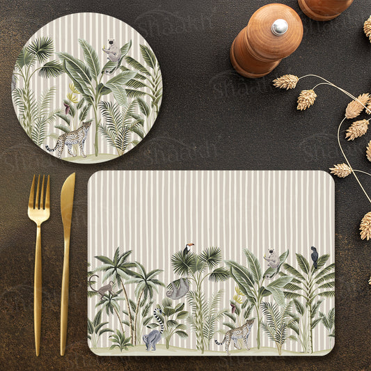 Tropical Forest Print Coordinated Set | TWC 076 (8 Mats, 4 Trivets)